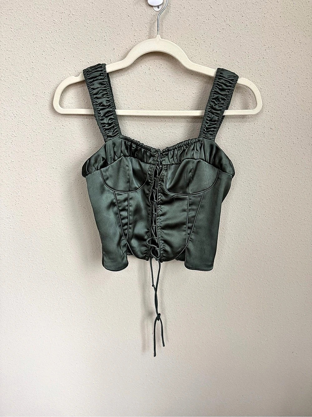 Forever 21 Satin Lace-Up Corset Top Green Size Medium